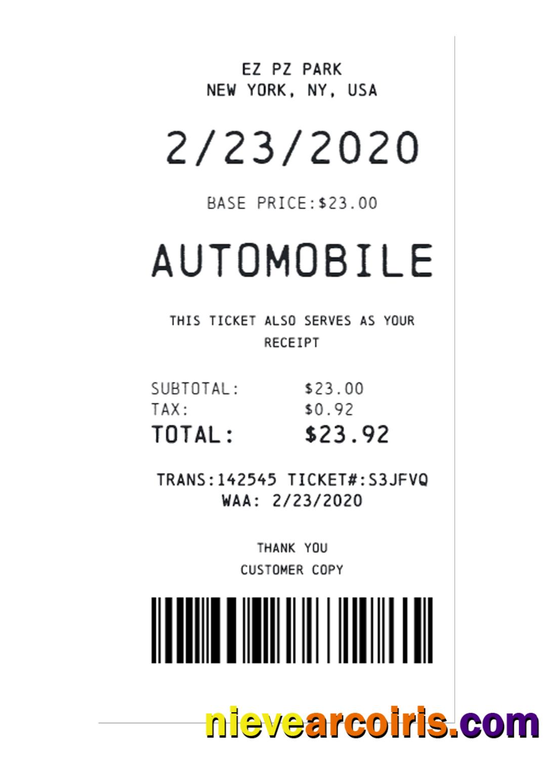 CAR PARKING payment receipt